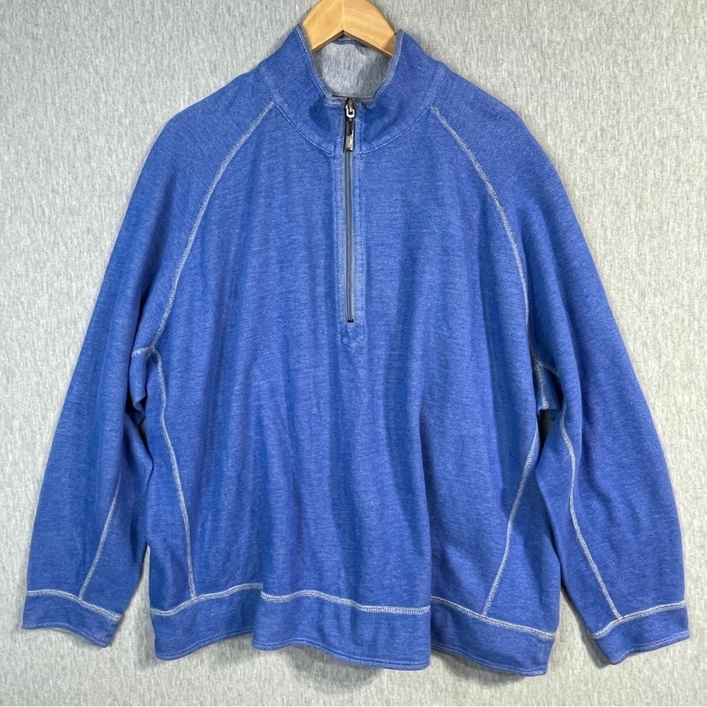 Tommy Bahama Pullover Sweater Men’s XXL Blue Grey Long Sleeve Stitching Detail